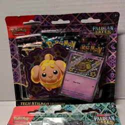 (2) Pokemon TCG Paldean Fates Tech Sticker Collection Maschiff Fidough SEALED! - Image 2