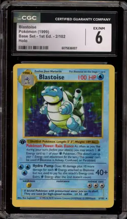 Pokemon Blastoise Base Set Shadowless 1st Edition Holo Rare #2 CGC 6 - Image 1