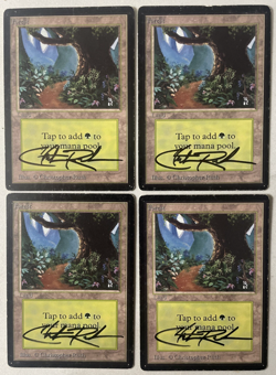 MTG 4 X Beta Forest Signed Christopher Rush Autographed - Image 1