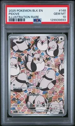 2025 POKEMON BLK EN-BLACK BOLT ILLUSTRATION RARE #148 PIDOVE PSA 10 - Image 1