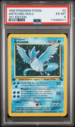 1999 POKEMON FOSSIL #2 ARTICUNO-HOLO 1ST EDITION PSA 6 EX-MT - Image 1