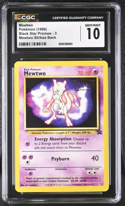 CGC 10 GEM MINT Mewtwo 1999 Black Star Promos 3 WB Movie Pokemon Card - Image 1