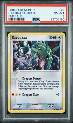 2005 POKEMON EX EMERALD #9 RAYQUAZA-HOLO PSA 8 - Image 1