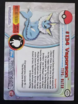 2000 Topps Pokemon TV Animation Edition Series 3 Non Holo #134 Vaporeon - Image 3