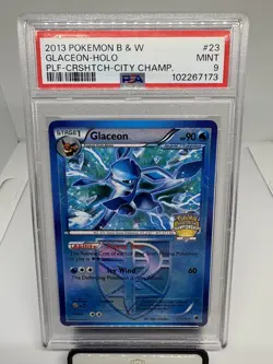 2013 Pokemon B&W Glaceon 23/116 Crosshatch Holo City Championships Promo PSA 9 - Image 1