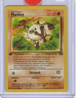 1st Ed Mankey Non-Holo WOTC Pokemon Card 55/64 Jungle - 607 - Image 1