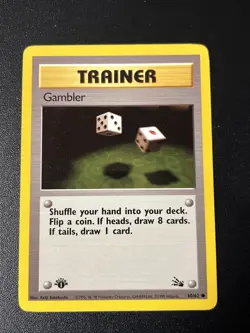 1st Edition Gambler 60/62 TRAINER Fossil Vintage Pokemon TCG LP - Image 1