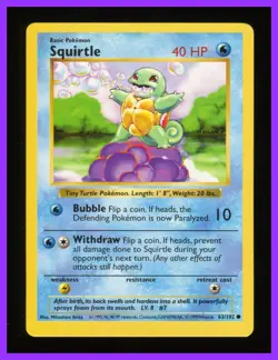Squirtle - 63/102 - Base Set - Shadowless Common Card - Pokemon Card - Image 1
