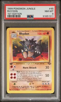 1999 POKEMON JUNGLE 1ST ED #45 RHYDON PSA 8 - Image 1