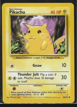 Pikachu 58/102 NM Near Mint Yellow Cheeks Base Set Pokemon Card WOTC 1999 - Image 1