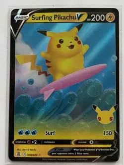 Surfing Pikachu V 8/25 Pokemon Celebrations 2021 Near Mint Holo Ultra Rare - Image 1