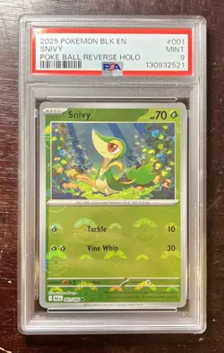 2025 Pokemon SV Black Bolt Snivy Reverse Holo Poke Ball Common #001/086 PSA 9 - Image 1