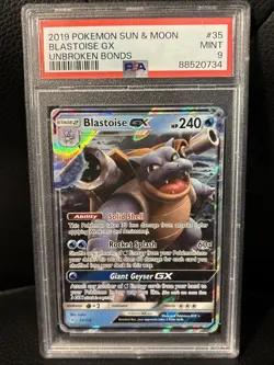 POKEMON BLASTOISE GX 35/214 HOLO SUN & MOON UNBROKEN BONDS PSA 9 - Image 1