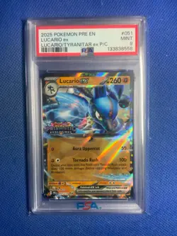2025 POKEMON PRE EN-PRISMATIC EVOLUTIONS PREMIUM COLLECTION LUCARIO EX PSA 9 - Image 1