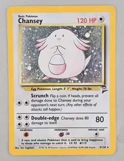 Pokemon Chansey Holo Rare Card 3/130 Base Set 2, WOTC, Condition Is Damaged - Image 1