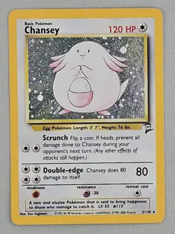 Pokemon Chansey Holo Rare Card 3/130 Base Set 2, WOTC, Condition Is Damaged - Image 2
