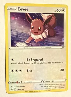 Pokemon TCG Eevee Black Star Promo SWSH127 Cosmos Rare Holo * SWIRL * above Head - Image 1