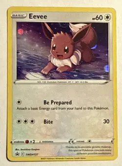 Pokemon TCG Eevee Black Star Promo SWSH127 Cosmos Rare Holo * SWIRL * above Head - Image 3