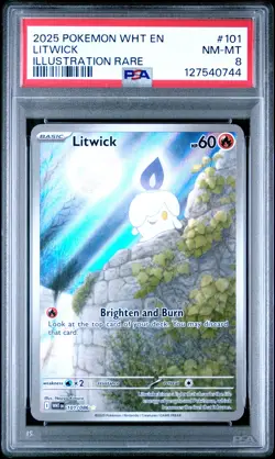 2025 POKEMON WHT EN-WHITE FLARE ILLUSTRATION RARE #101 LITWICK PSA 8 - Image 1