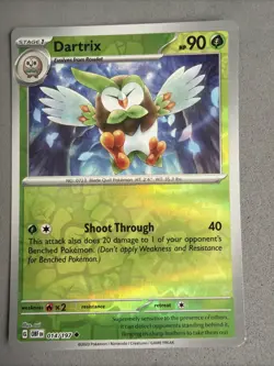 Pokemon TCG * SV Obsidian Flames * 14/197 Dartrix REVERSE HOLO Uncommon * NM - Image 1