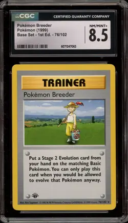 Pokemon Breeder Base Set Shadowless 1st Edition Rare #76 CGC 8.5 - Image 1