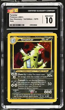 Pokemon CGC 10 1st Edition Tyranitar Neo Discovery Holo 12/75 - Image 1