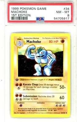 1999 Pokemon Game Machoke BASE SET #34 Shadowless 1st Edition PSA 8 - Image 1