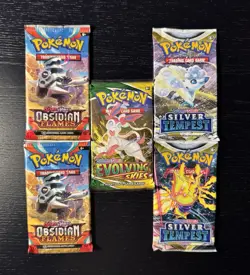 Pokemon TCG Evolving Skies Silver Tempest Obsidian Flames Booster Packs Lot of 5 - Image 1