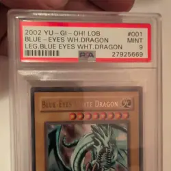 2002 Yugioh Blue-Eyes White Dragon LOB-001 Ultra Rare PSA 9 SLIGHT HOLO BLEED - Image 2