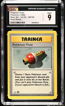 GRAY GREY STAMP Poke Flute 86/102 1st Edition Pokemon Base Set CGC 9 Mint - Image 1