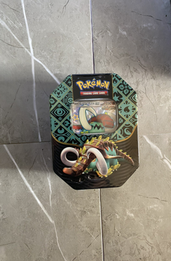 Pokemon TCG: Scarlet & Violet Paldean Fates Tin Great Tusk ex 4 Pack Tin Sealed - Image 1