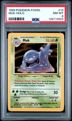 1999 POKEMON FOSSIL #13 MUK-HOLO PSA 8 - Image 1
