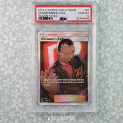 Pokemon Card Giovannis Exile 67/68 Ultra Rare Sun Moon Hidden Fates PSA 10 - Image 1
