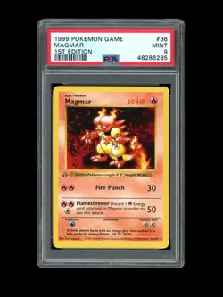 Pokemon PSA 9 MINT Gray Stamp Magmar 1st Edition Shadowless Base Set 1999 Card - Image 1
