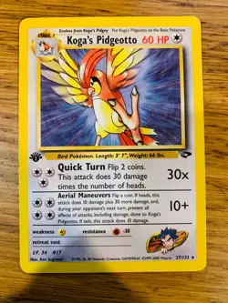 1st Edition Koga's Pidgeotto (27/132) Rare Gym Challenge Set Pokemon Card! - Image 1