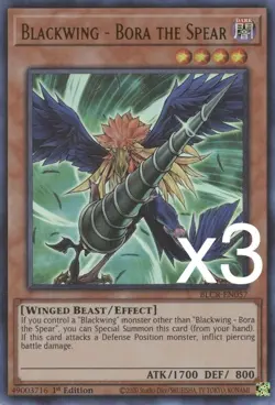 3X Yugioh Blackwing - Bora the Spear BLCR-EN057 Ultra Rare 1st Edition NM - Image 1