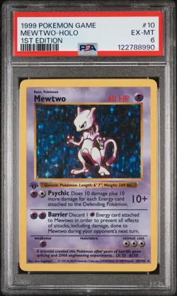 1999 POKEMON GAME 1ST ED #10 MEWTWO-HOLO PSA 6 - Image 1