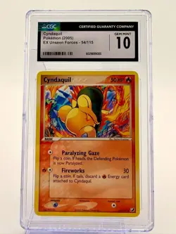 Cyndaquil CGC 10 Gem Mint Pokemon Card EX Unseen Forces 54/115 2005 Rare Low Pop - Image 1