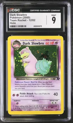 CGC 9 MINT Dark Slowbro 2000 Team Rocket 12/82 Holo SWIRL Pokemon Card - Image 1