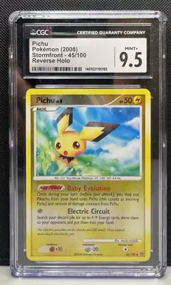 CGC 9.5 Pokemon 2008 Pichu Stormfront 45/100 Reverse Holo Platinum Stamp Mint+ - Image 1