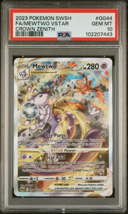 2023 POKEMON SWORD AND SHIELD CROWN ZENITH #GG44 FA/MEWTWO VSTAR PSA 10 - Image 1