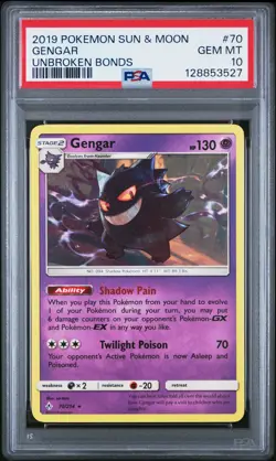 2019 POKEMON SUN & MOON UNBROKEN BONDS #70 GENGAR PSA 10 - Image 1