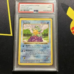 PSA 9 Shadowless Squirtle 63/102 -Vintage Graded Pokemon Card- Base Set MINT - Image 1