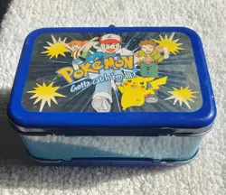 Pokemon Card Storage Box Mini Tin Accessory Network Nintendo 1998 Vintage USED - Image 1