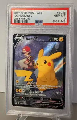 2022 Pokemon SWSH Pikachu V Lost Origin FA Card #TG16 GRADED PSA 10 GEM MINT - Image 1