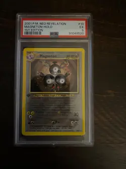 (1st edition) Pokemon MAGNETON Card NEO REVELATION Set 10/64 Holo Rare Played - Image 1