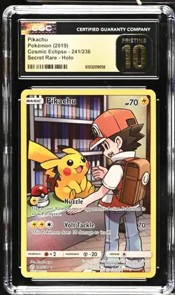 CGC Pristine 10 Pikachu 241/236 Secret Rare Cosmic Eclipse Pokemon Card - Image 1