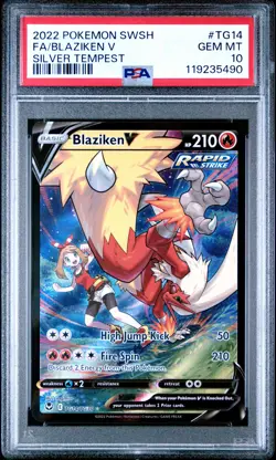 2022 POKEMON SWORD & SHIELD SILVER TEMPEST #TG14 FULL ART/BLAZIKEN V PSA 10 - Image 1