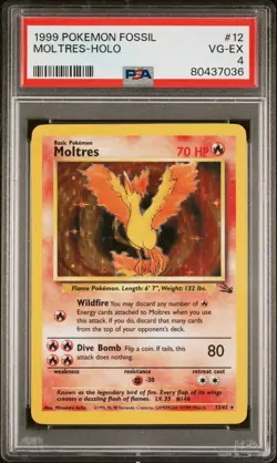 PSA 4 Moltres #12/62 Fossil Holo 1999 Pokemon Fresh Slab - Image 1