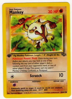 MANKEY FIRST 1ST EDITION JUNGLE 55/64 COMMON VINTAGE POKEMON CARD LP WOTC - Image 1